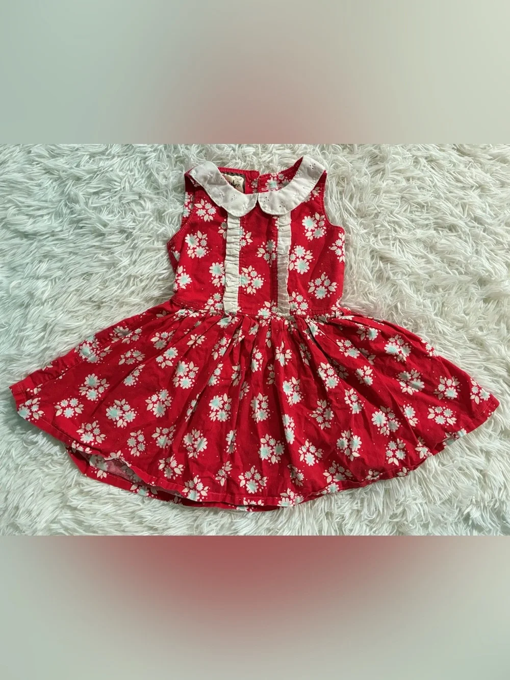 Handmade Etsy Vintage Retro Style Peter Pan Collar Floral Red Dress Girls 3/4